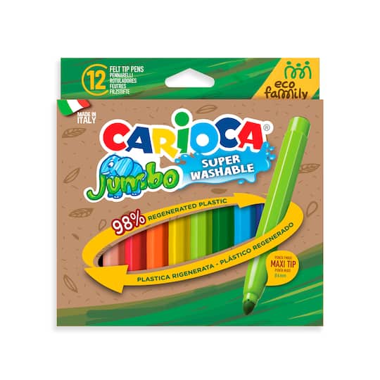 CARIOCA® Eco Family 6mm 12 Color Jumbo Maxi Tip Washable Felt Tip Pen Set